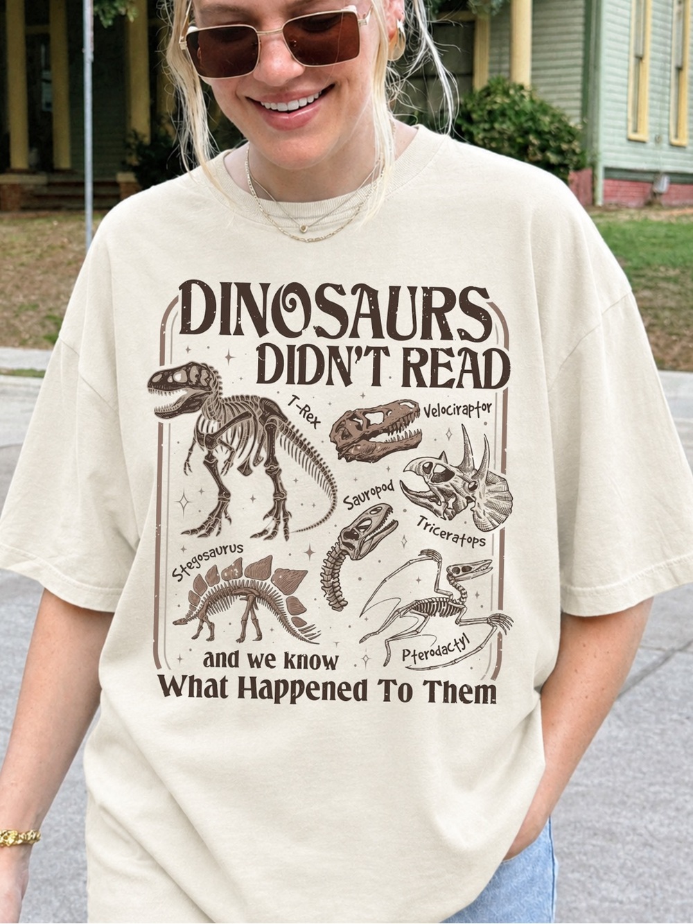 Gildan Dinosaurs Didn't Read shirt , Funny Dinosaur Teaching Tee
